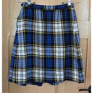 Vintage 80s Blue & Yellow Plaid Acrylic Skirt Size 11-12 school girl Academia